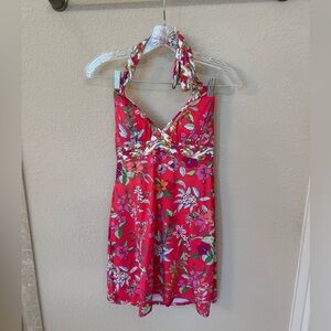 Tommy Bahama Coral,  Floral Print,  Halter- Top Mini Dress.  Size XS